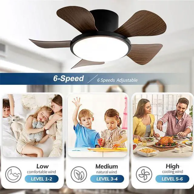 Alt view image 4 of 7 - 29 inch Small Ceiling Fans with Lights Flush Mount Ceiling Fans with Lights and Remote Modern Low Profile Ceiling Fans for Bedroom Living Room with 3CCT 6-Speeds Quiet DC Motor