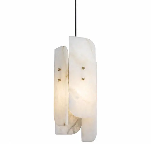 Main image of Natural Alabaster Pendant Lights, 15.7" Modern Marble Pendant Light with 4-Piece Natural Stone Slab Lampshade & Brass Frame for Bedroom Living Room Hallway Kitchen Island