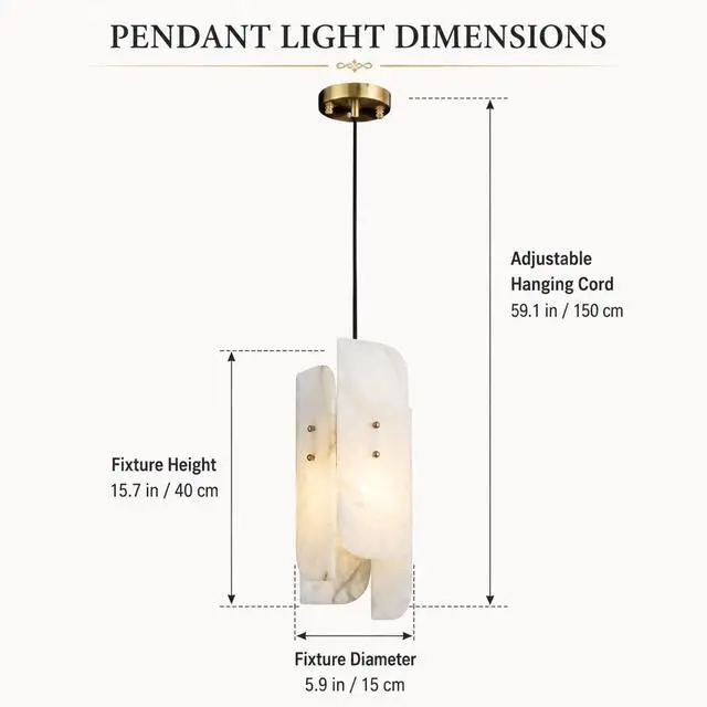 Alt view image 3 of 7 - Natural Alabaster Pendant Lights, 15.7" Modern Marble Pendant Light with 4-Piece Natural Stone Slab Lampshade & Brass Frame for Bedroom Living Room Hallway Kitchen Island
