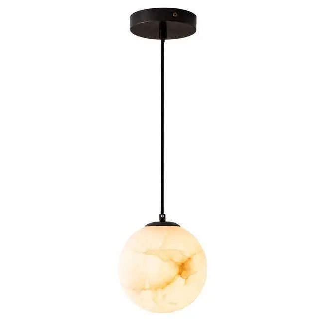 Main image of Alabaster Pendant Lights, Natural Marble Modern Pendant Light Fixture 5.9" White Globe Chandelier Adjustable Height Ceiling Hanging Light for Kitchen Island Bedroom Living Room Hallway