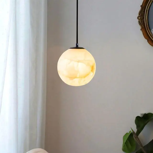 Alt view image 2 of 7 - Alabaster Pendant Lights, Natural Marble Modern Pendant Light Fixture 5.9" White Globe Chandelier Adjustable Height Ceiling Hanging Light for Kitchen Island Bedroom Living Room Hallway