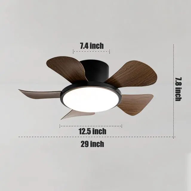 Alt view image 7 of 7 - 29 inch Small Ceiling Fans with Lights Flush Mount Ceiling Fans with Lights and Remote Modern Low Profile Ceiling Fans for Bedroom Living Room with 3CCT 6-Speeds Quiet DC Motor