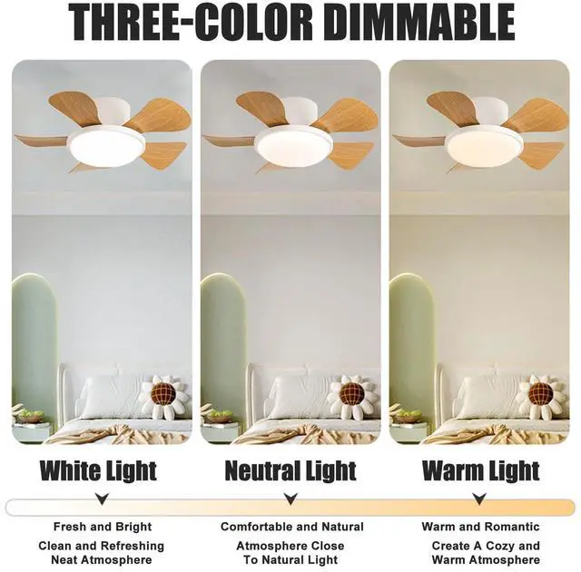 Alt view image 2 of 7 - 29 inch Small Ceiling Fans with Lights Flush Mount Ceiling Fans with Lights and Remote Modern Low Profile Ceiling Fans for Bedroom Living Room with 3CCT 6-Speeds Quiet DC Motor