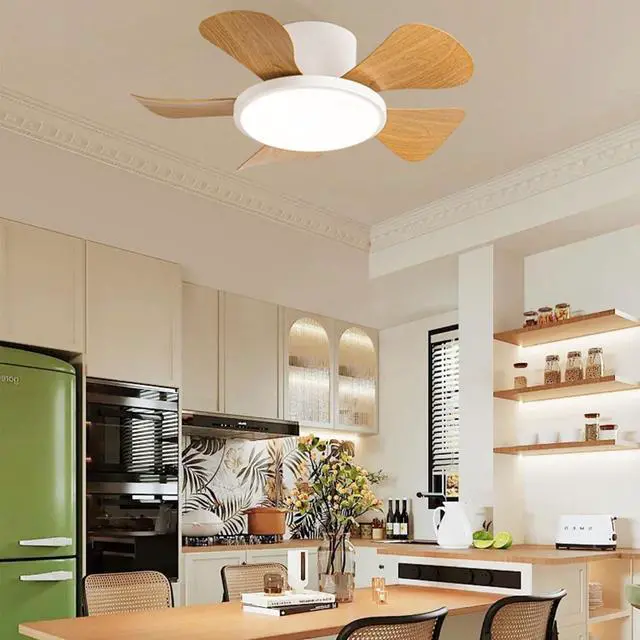 Alt view image 3 of 7 - 29 inch Small Ceiling Fans with Lights Flush Mount Ceiling Fans with Lights and Remote Modern Low Profile Ceiling Fans for Bedroom Living Room with 3CCT 6-Speeds Quiet DC Motor