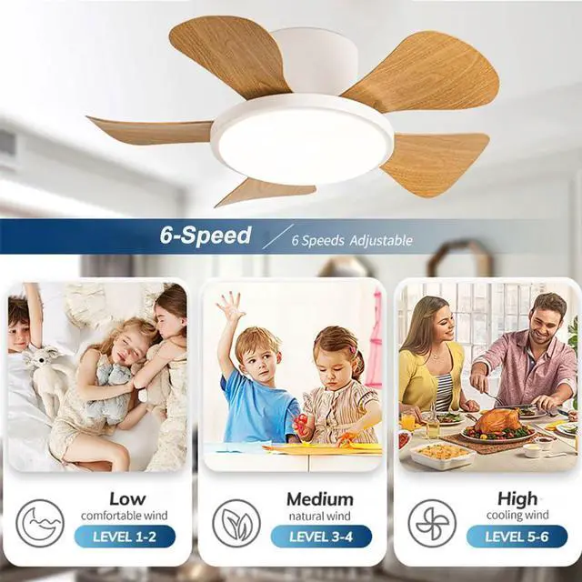 Alt view image 4 of 7 - 29 inch Small Ceiling Fans with Lights Flush Mount Ceiling Fans with Lights and Remote Modern Low Profile Ceiling Fans for Bedroom Living Room with 3CCT 6-Speeds Quiet DC Motor