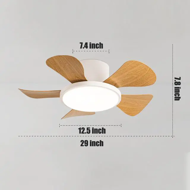 Alt view image 7 of 7 - 29 inch Small Ceiling Fans with Lights Flush Mount Ceiling Fans with Lights and Remote Modern Low Profile Ceiling Fans for Bedroom Living Room with 3CCT 6-Speeds Quiet DC Motor