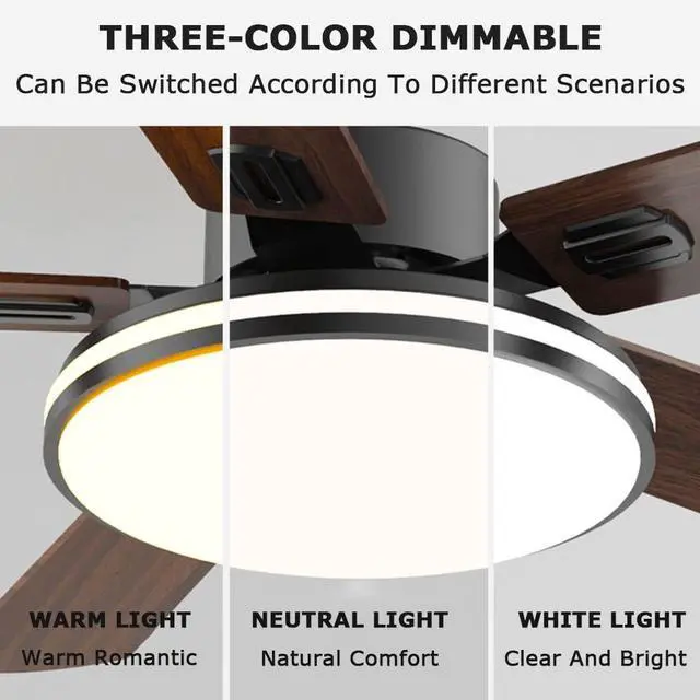 Alt view image 5 of 7 - with Remote Mute Bedroom Ceiling Fan Modern Simple Ceiling Fan with Lights 6 Speed 3 Color Flush Mount Indoor Ceiling Fans Wood Ceiling Fans with Lights and Remote