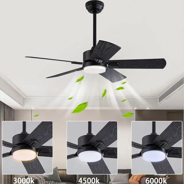 Alt view image 3 of 7 - Ceiling Fans with Lights Modern Ceiling Fans with Lights and Remote, Reversible, 3CCT, Dimmable, 6 speeds, Timeable, Black Ceiling Fans with Lights for Living Room