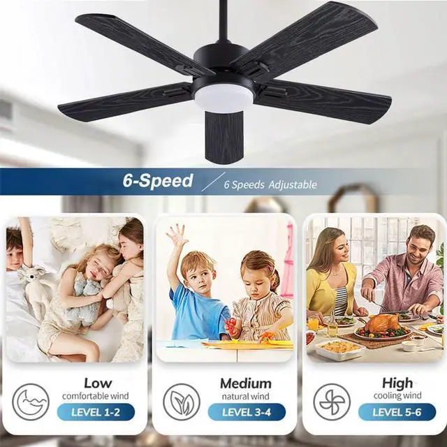 Alt view image 4 of 7 - Ceiling Fans with Lights Modern Ceiling Fans with Lights and Remote, Reversible, 3CCT, Dimmable, 6 speeds, Timeable, Black Ceiling Fans with Lights for Living Room