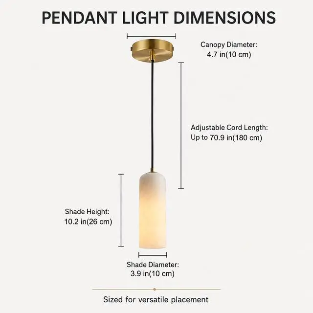 Alt view image 3 of 7 - Single Head Marble Pendant Lights, Modern LED Pendant Lamps, Natural Marble Cylinder Hanging Light Fixtures for Kitchen Island Bedroom Dining Room Table Living Room Hallway