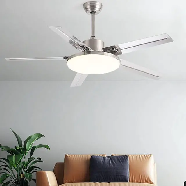 Alt view image 3 of 7 - 52 Inch with Remote Ceiling Fan with Lights Modern Stainless Steel 5-Blade Ceiling Fan Light Mute Dimmable Ceiling Fan for Bedroom Ceiling-Mounted Outdoor Ceiling Fans