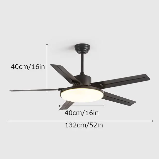 Alt view image 6 of 6 - 52 Inch with Remote Ceiling Fan with Lights Modern Stainless Steel 5-Blade Ceiling Fan Light Mute Dimmable Ceiling Fan for Bedroom Ceiling-Mounted Outdoor Ceiling Fans