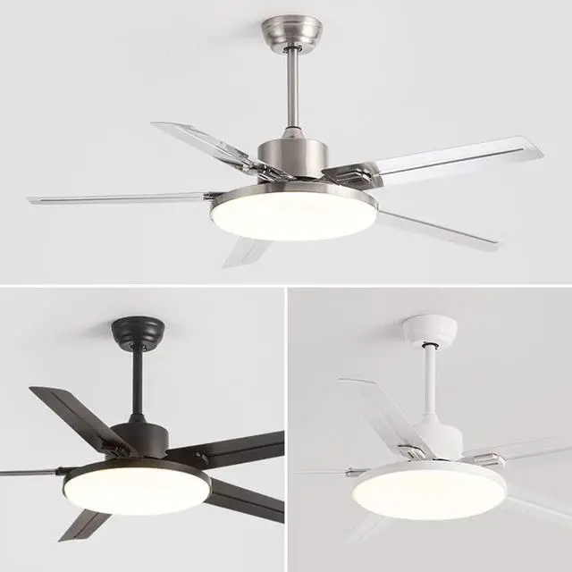 Alt view image 2 of 6 - 52 Inch with Remote Ceiling Fan with Lights Modern Stainless Steel 5-Blade Ceiling Fan Light Mute Dimmable Ceiling Fan for Bedroom Ceiling-Mounted Outdoor Ceiling Fans