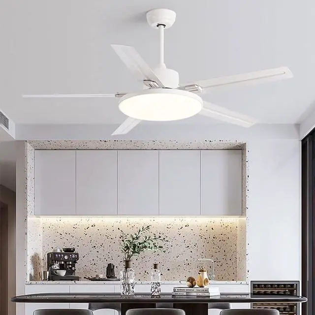 Alt view image 3 of 7 - 52 Inch with Remote Ceiling Fan with Lights Modern Stainless Steel 5-Blade Ceiling Fan Light Mute Dimmable Ceiling Fan for Bedroom Ceiling-Mounted Outdoor Ceiling Fans