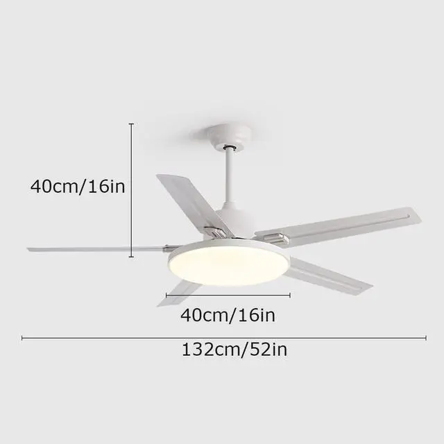Alt view image 7 of 7 - 52 Inch with Remote Ceiling Fan with Lights Modern Stainless Steel 5-Blade Ceiling Fan Light Mute Dimmable Ceiling Fan for Bedroom Ceiling-Mounted Outdoor Ceiling Fans