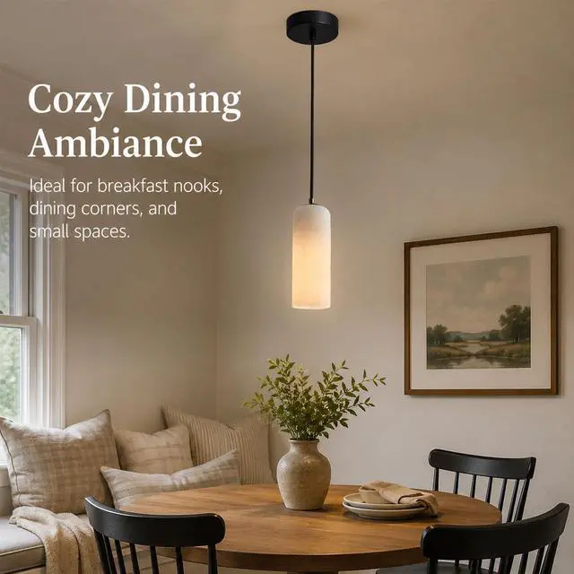 Alt view image 4 of 7 - Single Head Marble Pendant Lights, Modern LED Pendant Lamps, Natural Marble Cylinder Hanging Light Fixtures for Kitchen Island Bedroom Dining Room Table Living Room Hallway