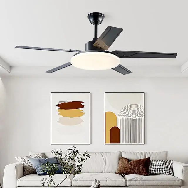 Alt view image 2 of 7 - 52 inch Stainless steel Ceiling Fans with Lights Industrial Ceiling Fan with Lights and Remote, 3CCT, Quiet Reversible DC Motor, 6 Speeds, Timer, Ceiling Fan for Bedroom, Indoor/Outdoor Use