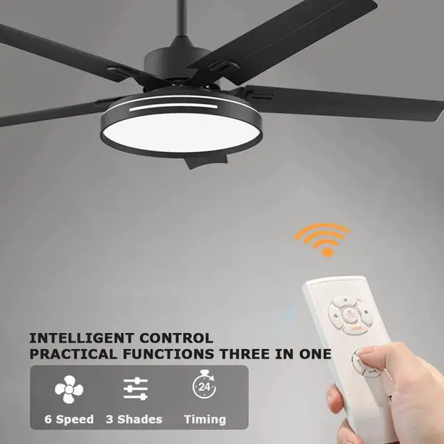 Alt view image 3 of 7 - Outdoor Ceiling Fan with Lights 45 Inch Ceiling Fans with Lights and Remote Can Be Timed 6 Speed 3 Color Smart Ceiling Fan Modern Simple Fan Light for Bedroom Living Room Kids Room
