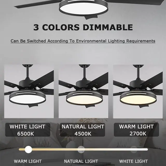 Alt view image 4 of 7 - Outdoor Ceiling Fan with Lights 45 Inch Ceiling Fans with Lights and Remote Can Be Timed 6 Speed 3 Color Smart Ceiling Fan Modern Simple Fan Light for Bedroom Living Room Kids Room