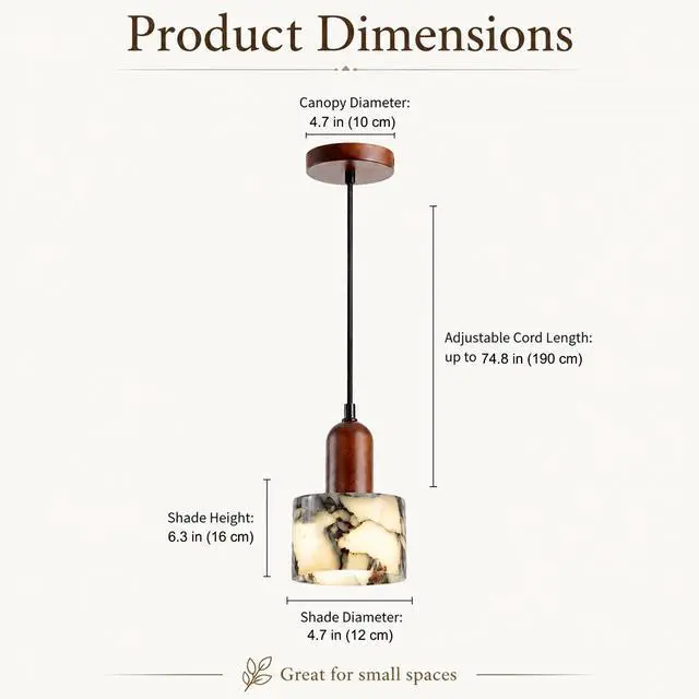 Alt view image 3 of 7 - Natural Marble Pendant Lights, Modern E26 Kitchen Island Pendant Light with Walnut Finish Adjustable Height Marble Ceiling Light Fixtures for Bedroom Bathroom Dining Room Living Room