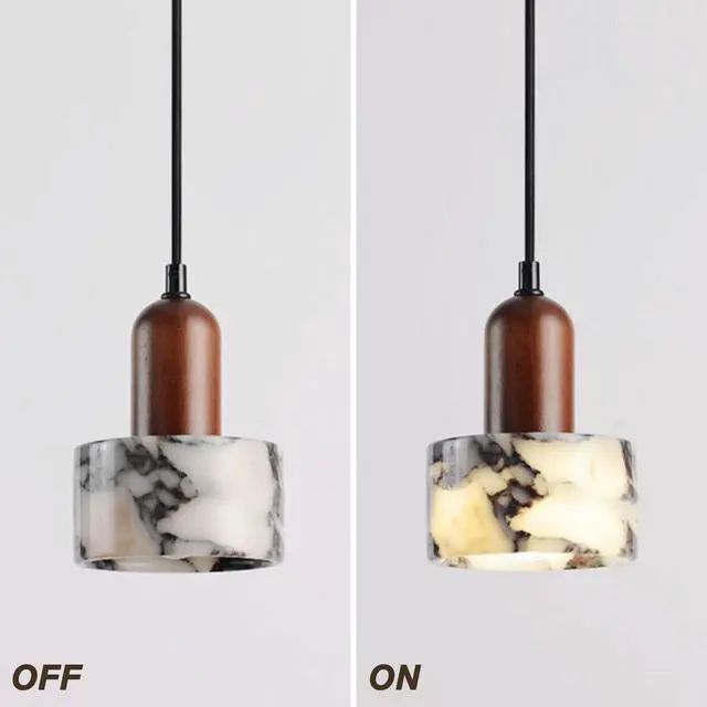 Alt view image 7 of 7 - Natural Marble Pendant Lights, Modern E26 Kitchen Island Pendant Light with Walnut Finish Adjustable Height Marble Ceiling Light Fixtures for Bedroom Bathroom Dining Room Living Room