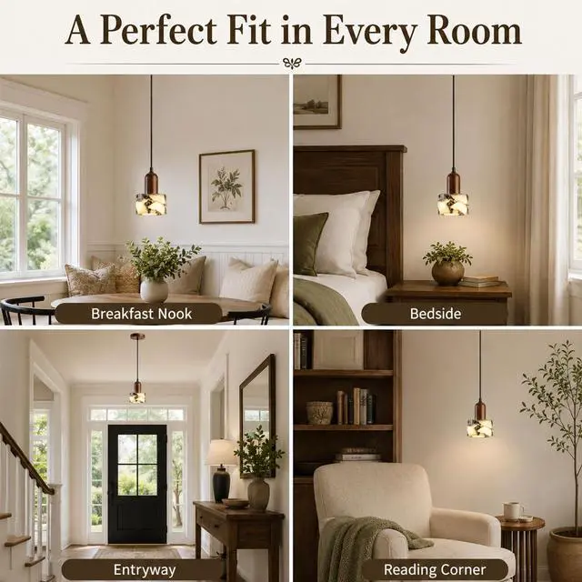 Alt view image 6 of 7 - Natural Marble Pendant Lights, Modern E26 Kitchen Island Pendant Light with Walnut Finish Adjustable Height Marble Ceiling Light Fixtures for Bedroom Bathroom Dining Room Living Room