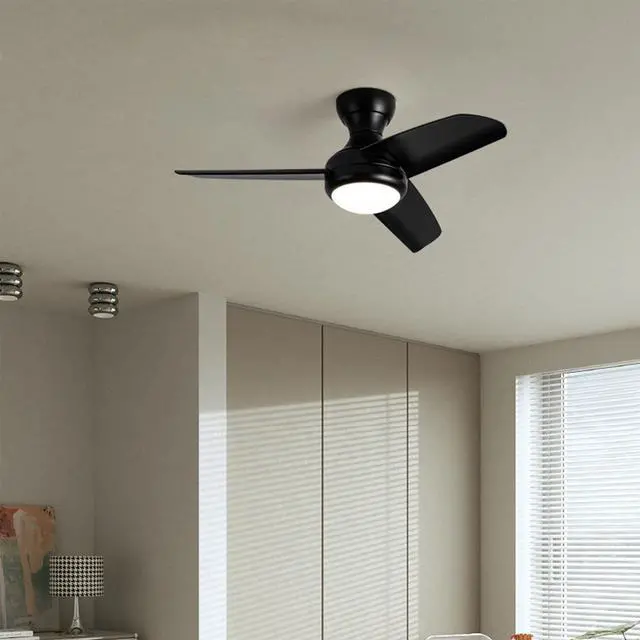 Alt view image 2 of 7 - Ceiling Fans with Lights, 37 inch Ceiling Fans with Lights and Remote Flush Mount Ceiling Fan with Quiet Reversible DC Motor Low Profile Ceiling Fan with Light for Bedroom Living Room Patio