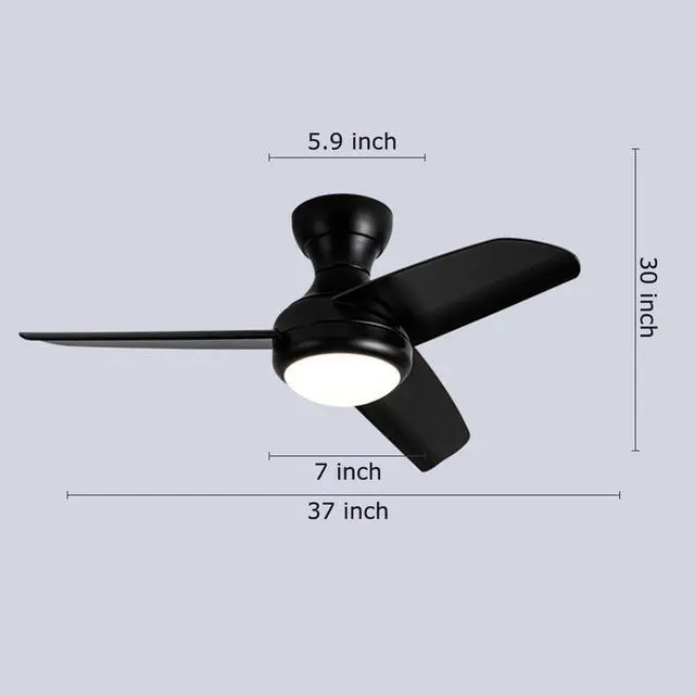 Alt view image 7 of 7 - Ceiling Fans with Lights, 37 inch Ceiling Fans with Lights and Remote Flush Mount Ceiling Fan with Quiet Reversible DC Motor Low Profile Ceiling Fan with Light for Bedroom Living Room Patio
