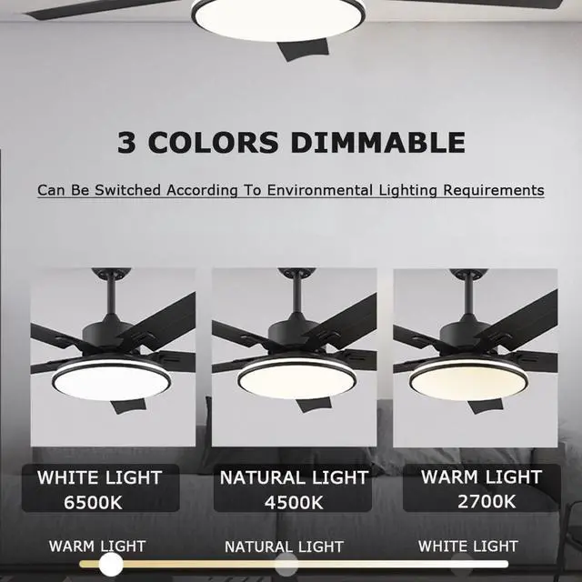 Alt view image 6 of 7 - Modern Ceiling Fan with Lights 45 Inch Ceiling Fan with Lights and Remote LED 3 Color Dimmable Fan Light Mute Bedroom Living Room Ceiling Fan Light Outdoor Ceiling Fans for Patios with Light