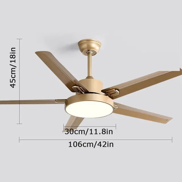 Alt view image 5 of 5 - Simple Ceiling Fan with Lights Big Wind Stainless Steel Ceiling Fan Light 42 Inch with Remote Smart Ceiling Fan Dimmable LED Ceiling Fans with Lights for Bedroom