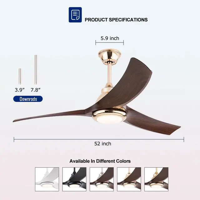 Alt view image 2 of 7 - 52 Modern Ceiling Fans with Lights Indoor/Outdoor Ceiling Fans with Lights and Remote 3CCT, 6 Speed Reversible DC Motor, Reversible Blades, for Patio Bedroom Outdoor/Indoor