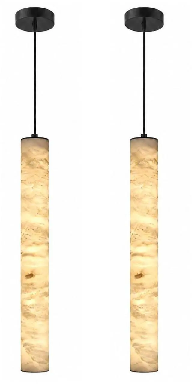 Main image of Natural Alabaster Pendant Lights, 11.8" Marble Pendant Light Cylinder LED Modern Kitchen Island Hanging Lamp for Bedroom Dining Room Table Living Room Hallway
