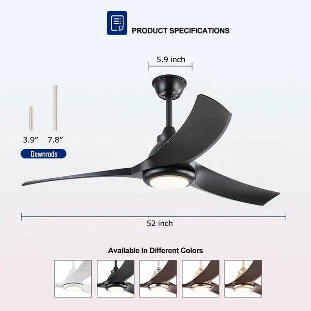Alt view image 2 of 7 - 52 Modern Ceiling Fans with Lights Indoor/Outdoor Ceiling Fans with Lights and Remote 3CCT, 6 Speed Reversible DC Motor, Reversible Blades, for Patio Bedroom Outdoor/Indoor