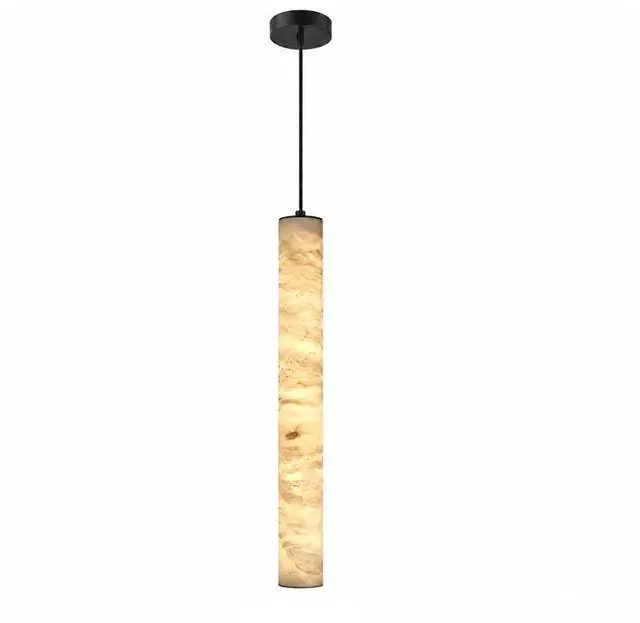 Main image of Natural Alabaster Pendant Lights, 11.8" Marble Pendant Light Cylinder LED Modern Kitchen Island Hanging Lamp for Bedroom Dining Room Table Living Room Hallway