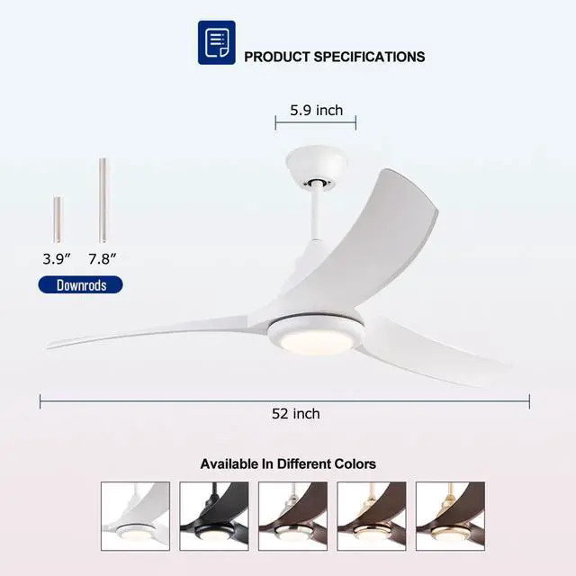 Alt view image 2 of 7 - 52 Modern Ceiling Fans with Lights Indoor/Outdoor Ceiling Fans with Lights and Remote 3CCT, 6 Speed Reversible DC Motor, Reversible Blades, for Patio Bedroom Outdoor/Indoor