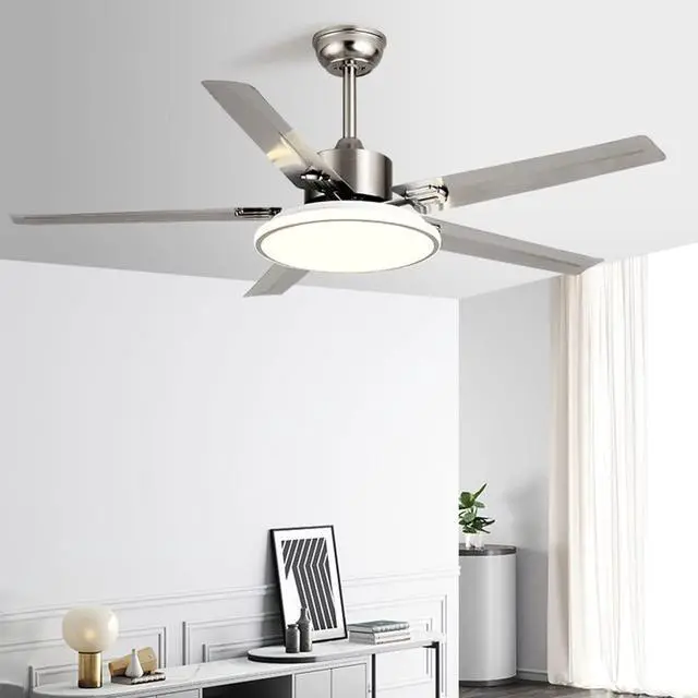 Alt view image 2 of 7 - 42 Inch Ceiling Fan with Lights and Remote Modern Stainless Steel Bedroom Ceiling Fan Simple 3 Speed 3 Color Dimmable Fan Light Outdoor Ceiling Fans for Patios with Light