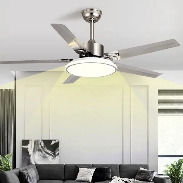 Alt view image 3 of 7 - 42 Inch Ceiling Fan with Lights and Remote Modern Stainless Steel Bedroom Ceiling Fan Simple 3 Speed 3 Color Dimmable Fan Light Outdoor Ceiling Fans for Patios with Light