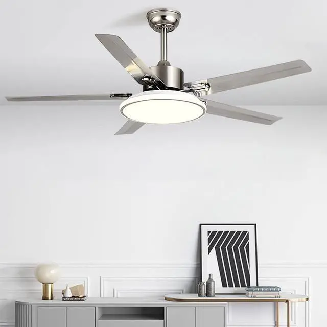 Alt view image 4 of 7 - 42 Inch Ceiling Fan with Lights and Remote Modern Stainless Steel Bedroom Ceiling Fan Simple 3 Speed 3 Color Dimmable Fan Light Outdoor Ceiling Fans for Patios with Light
