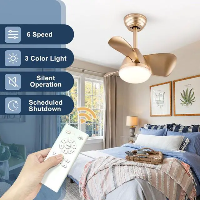 Alt view image 3 of 7 - 22 inch Small Ceiling Fans with Lights Modern Ceiling Fans with Lights and Remote, Dimmable,Reversible, 6 Wind Speeds LED Ceiling Fans for Kitchen Bedroom Dining Room Patio