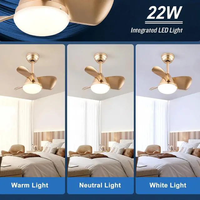 Alt view image 5 of 7 - 22 inch Small Ceiling Fans with Lights Modern Ceiling Fans with Lights and Remote, Dimmable,Reversible, 6 Wind Speeds LED Ceiling Fans for Kitchen Bedroom Dining Room Patio