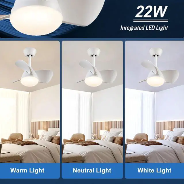Alt view image 5 of 7 - 22 inch Small Ceiling Fans with Lights Modern Ceiling Fans with Lights and Remote, Dimmable,Reversible, 6 Wind Speeds LED Ceiling Fans for Kitchen Bedroom Dining Room Patio