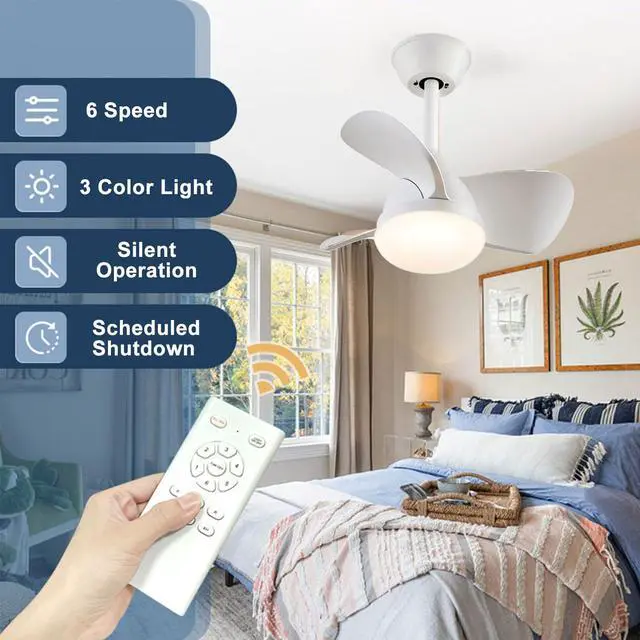 Alt view image 3 of 7 - 22 inch Small Ceiling Fans with Lights Modern Ceiling Fans with Lights and Remote, Dimmable,Reversible, 6 Wind Speeds LED Ceiling Fans for Kitchen Bedroom Dining Room Patio