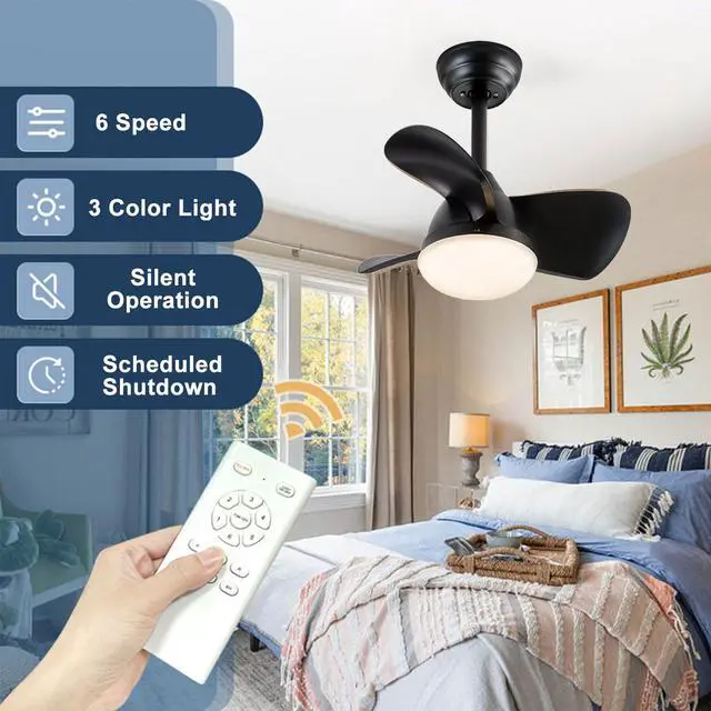 Alt view image 3 of 7 - 22 inch Small Ceiling Fans with Lights Modern Ceiling Fans with Lights and Remote, Dimmable,Reversible, 6 Wind Speeds LED Ceiling Fans for Kitchen Bedroom Dining Room Patio