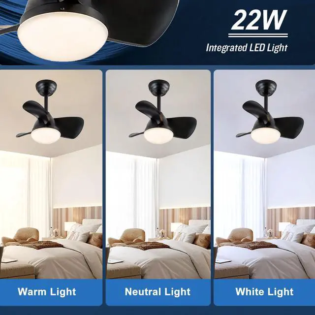 Alt view image 5 of 7 - 22 inch Small Ceiling Fans with Lights Modern Ceiling Fans with Lights and Remote, Dimmable,Reversible, 6 Wind Speeds LED Ceiling Fans for Kitchen Bedroom Dining Room Patio