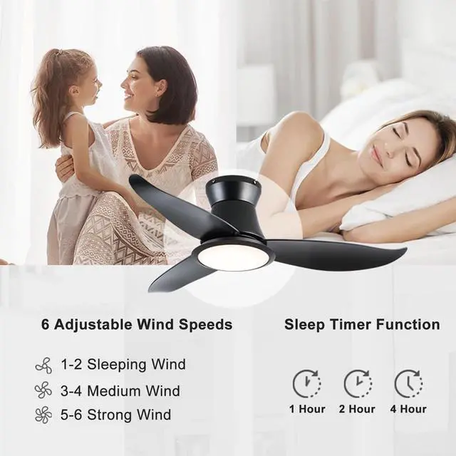 Alt view image 5 of 7 - 36 inch Low Profile Ceiling Fans with Lights Flush Mount Ceiling Fan with Light and Remote Control, Reversible, 3CCT, Dimmable, Noiseless Modern Ceiling Fans for Bedroom Indoor/Outdoor Use