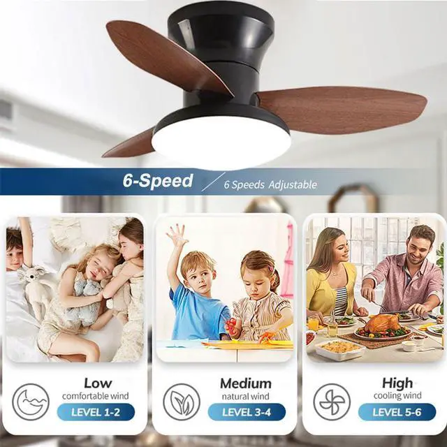 Alt view image 4 of 7 - Small Modern Ceiling Fans with Lights 23.5 inch Flush Mount Ceiling Fan with Light and Remote 6 Speed 3 Color Reversible Smart Ceiling Fans for Bedroom, Living Room, Kids Room