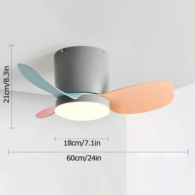 Alt view image 6 of 6 - Modern Simple Ceiling Fan with Lights 24 Inch Ceiling Fan with Lights and Remote Small LED Kids Room Ceiling Fan Light Color Flush Mount Ceiling Fan with Lights