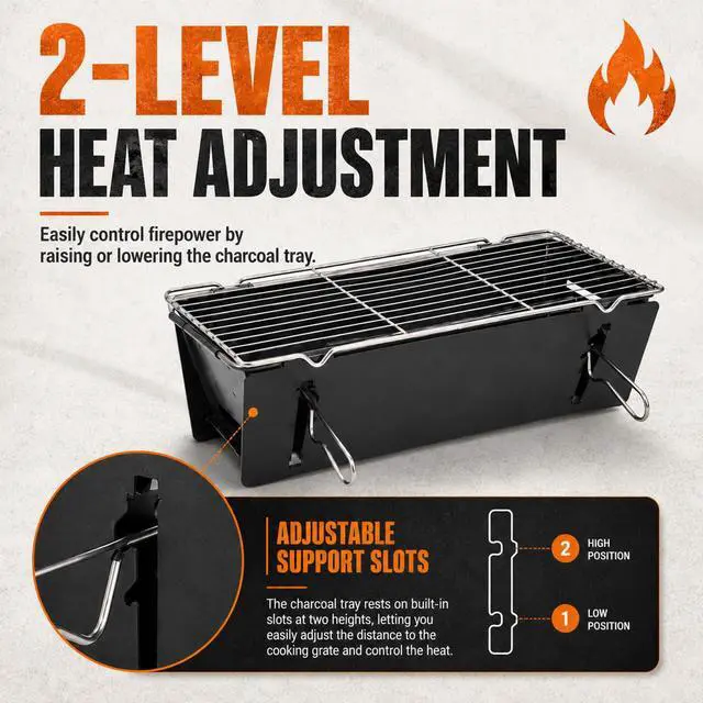 Alt view image 4 of 7 - Portable Charcoal BBQ Grill, Small Foldable Camping Barbecue | Serves 24, FullGrate Cooking Coverage, 3Second Setup, with Carry Bag, Ideal for Outdoor Cooking, Tailgating & Backyard