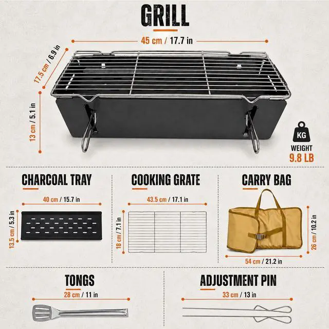 Alt view image 3 of 7 - Portable Charcoal BBQ Grill, Small Foldable Camping Barbecue | Serves 24, FullGrate Cooking Coverage, 3Second Setup, with Carry Bag, Ideal for Outdoor Cooking, Tailgating & Backyard