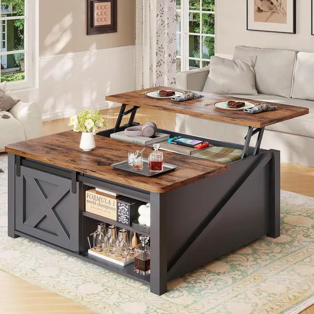 Main image of 31.5" Lift Top Coffee Table with Storage, Square Coffee Tables for Living Room, Farmhouse Coffee Table with Large Hidden Storage Compartment and Adjustable Shelves, Black
